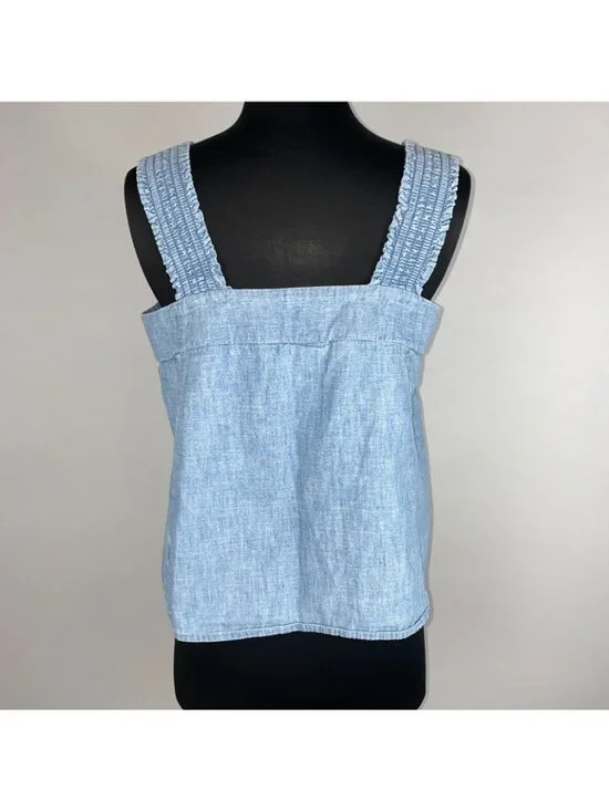 A.N.A Tank Top Womens M Blue Chambray Square Neck Smocked Spring Summer Casual - Picture 6 of 12